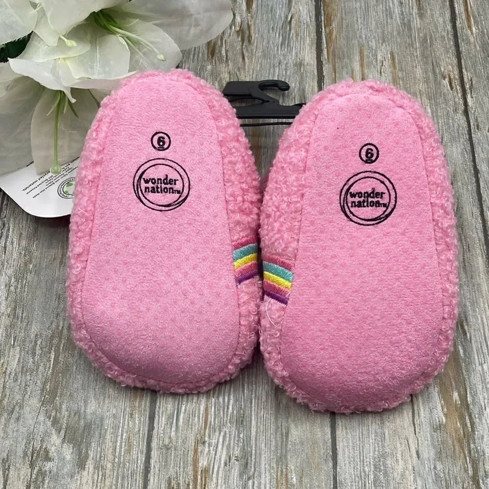Baby Girls Teddy Knit Rainbow Comfy Soft Slippers Shoes Size 6